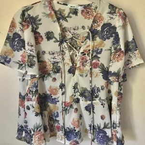 Floral top with front lace-up detail